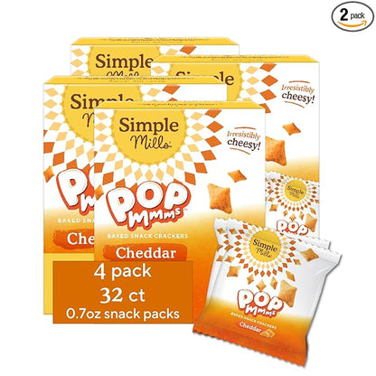 Simple Mills Pop Mmms Cheddar Baked Snack Pack Crackers, Gluten Free, 8 Pack (Pack of 4)