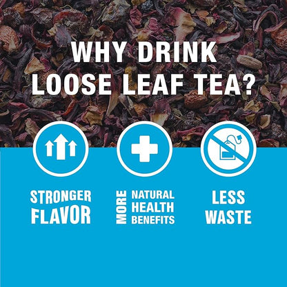 Tiesta Tea - Fireberry Cranberry Hibiscus Loose Leaf Tea, Premium Caffeine-Free Rooibos Blend, Brew Hot or Iced, Makes Up to 250 Cups, 16oz Bulk Pouch & 5oz Refillable Tin Set