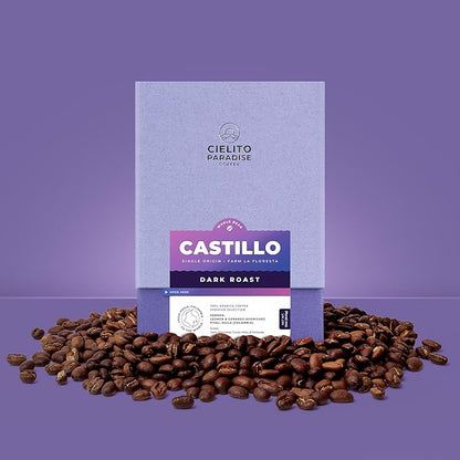 Premium Dark Roast Coffee - Cielito Paradise Castillo Whole Bean, Single Origin from Huila Colombia, Rich Notes of Chocolate & Molasses, 12oz