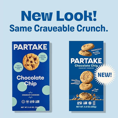 Gluten Free Partake Crunchy Chocolate Chip Cookies + Classic Graham Crackers Variety Pack - Vegan - Free From the Top 9 Allergens Including Dairy, Wheat, Soy, Eggs, & Peanuts - Non GMO - Safe School & Office Snack (20 Packs, 0.67 oz)