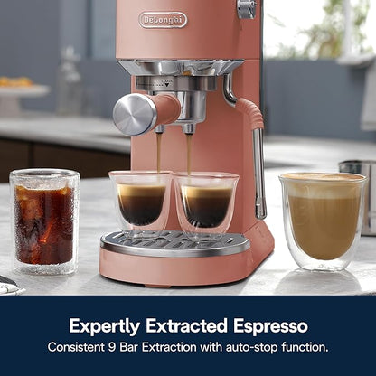 De'Longhi Dedica Duo Compact Espresso Machine - Cold Brew Coffee Maker with Milk Frother Wand- for Espresso, Hot & Iced Coffee, Cappuccinos, Lattes & Home Barista Brewing, Rosé Pink