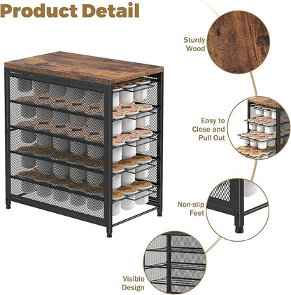 NANANARDOSO Coffee Pod Holder for Counter, 5 Tier Coffee Pod Drawer for Keurig Pod Storage Drawer Holder, 90 Capacity Pods Storage Organizer Cups Capsule with Sliding Baskets for Coffee Station