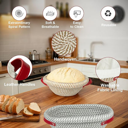 Banneton Bread Proofing Basket Set, Round & Oval Sourdough Proofing Baskets with Liners, Covers & Silicone Bread Mats, Sourdough banneton basket for Sourdough Baking Supplies