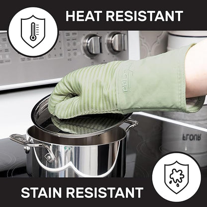 All-Clad Silicone Oven Mitts: Heat Resistant up to 500 Degrees - 100% Cotton & Silicone, 14"x7" Oven Mitt for Kitchen and Barbeque, 2-Pack, Fennel