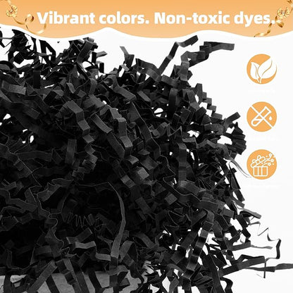 LWWTBS Crinkle Cut Paper 7oz Shredded Packing Grass Cushion Paper for Gift Baskets Christmas Wedding Birthday Bridesmaid Engagement Craft Gift boxes Bags Filler (Black)