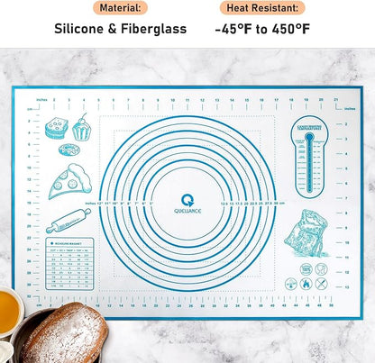 Silicone Pastry Mat with Measurement, Baking Mat for Fondant, Rolling Dough, Pie Crust, Pizza and Cookies, Fondant Mat,16" x 24", Blue