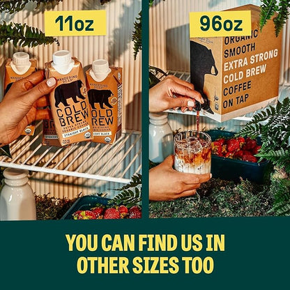 Wandering Bear Espresso Roast Organic Cold Brew Coffee, 32 fl oz, 6 pack - Extra Strong, Bold, Smooth, Unsweetened, Shelf-Stable, Ready to Drink, 100% Organic, Iced Cold Brewed Coffee Drinks