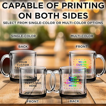 Custom Libbey Clear Glass Coffee Mugs 13 oz. Set of 100, Personalized Bulk Pack - Perfect for Coffee, Tea, Espresso, Hot Cocoa, Other Beverages - Black Bottom