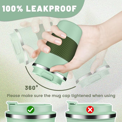 Insulated Coffee Tumblers with Flip Lid 12oz / 17oz, Stainless Steel Travel Coffee Mug Leak Proof, Vacuum Insulated Coffee Mug Reusable Cup, Keeps Cold and Hot for Coffee Tea
