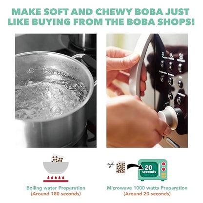 J WAY Instant Boba Bubble Pearl Milk Tea Kit with Authentic Brown Sugar Tapioca Boba, Ready in Under One Minute, Paper Straws Included - 6 Servings