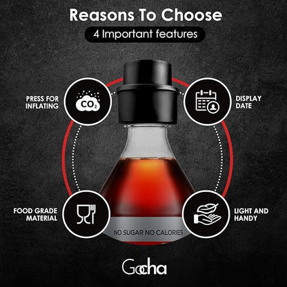 GOCHA | 2 PCS Vacuum Soda Bottle Stopper | Silicone Fizz Keeper | Carbonation Preserver for Soft Drinks & Beverages | Universal Leak-Proof Bottle Cap | (Black)