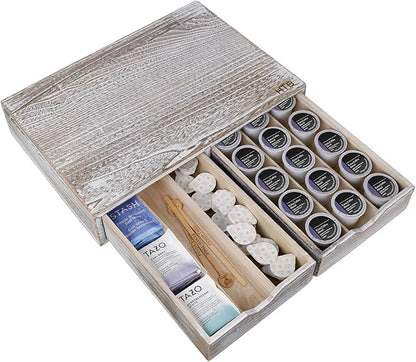 HTB K Cup Holder Compatible with K Cups, Coffee Pod Holder Holds Up 30 Cups, K Cup Organizer Storage Drawer Wood K Cup Drawer Vintage White