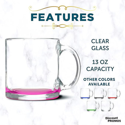 Libbey Clear Glass Coffee Mugs 13 oz. Set of 10, Bulk Pack - Perfect for Coffee, Tea, Espresso, Hot Cocoa, Other Beverages - Pink Bottom