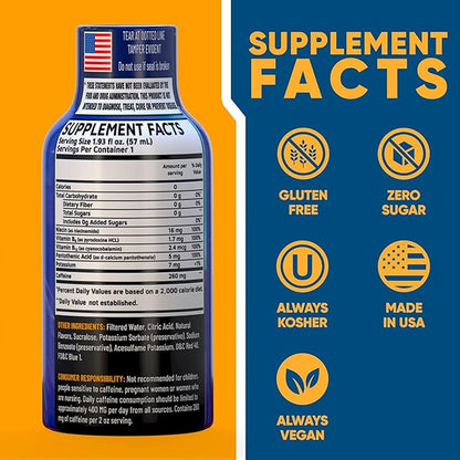 B12 Overload Extra Strength Energy Shot – Mixed Berry – 260mg Caffeine, 14000% B12, Electrolytes – Energy & Vitality Support – Zero Sugar No Calories – Vegan, Kosher, Gluten-Free – 1.93 fl oz, 48-Pack