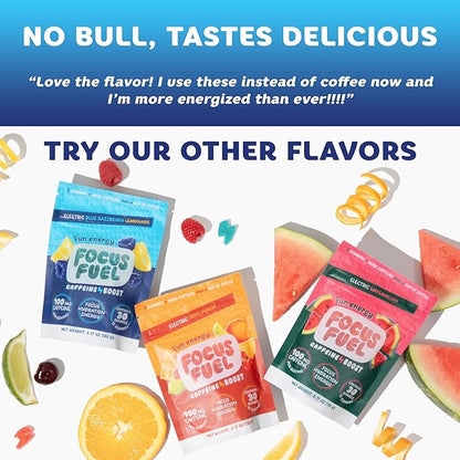FocusFuel Energy Chews – Blue Razzberry Lemonade (15 Servings) – 100mg Caffeine + Alpha GPC + L-Theanine + B12, Magnesium – Great Taste – No Crash or Jitters
