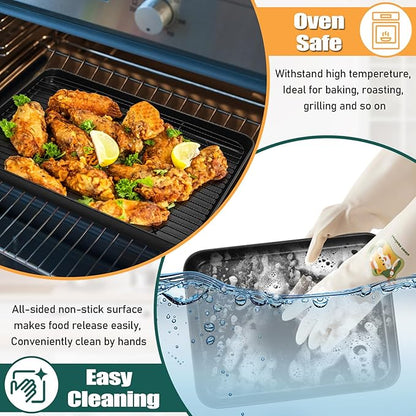 P&P CHEF Baking Oven Sheet Pan with Rack for Cookie, Nonstick Oven Tray and Cooling Rack for Baking & Roasting, Easy Clean, Black, 12.4 x 9.7 Inch
