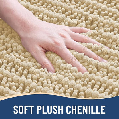Arotive Luxury Chenille Bathroom Rug Mat, Extra Soft Thick Absorbent Shaggy Bath Rugs, Non-Slip Machine Wash Dry, Plush Bath Mats for Bathroom, Shower and Tub, 24x16, Cream Beige