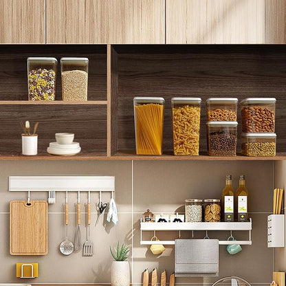 JIMALL Pop Containers for Food Storage, Stackable Food Containers with Lids Airtight, Leak-proof Containers for Cereal Flour & Sugar, 8 Piece Set-3.5Qt,2.9Qt,2.1Qt,1.3Qt