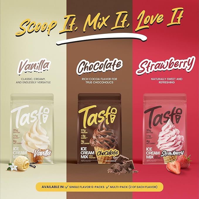 TASTI High-Protein Ice Cream Mix - Chocolate Flavor Low Sugar Ice Cream Powder - Made for Ninja Creami, Soft Serve Mix with 27g Protein, <1g Sugar, 3g Net Carbs