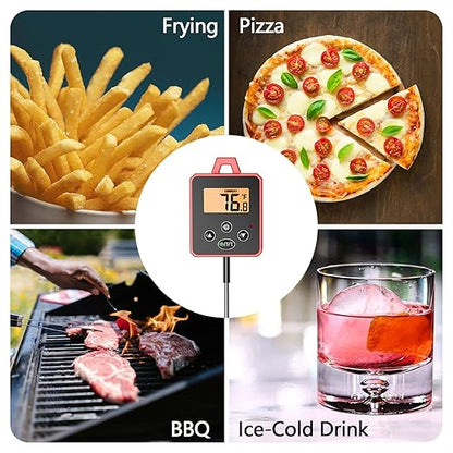 Waterproof Digital Candy Thermometer for Candy Making, Instant Read Cooking Thermometer with Pot Clip, Backlight LCD, 8" Long Probe, Temperature Alarm, ℃/℉ Switch for Kitchen, Outdoor BBQ