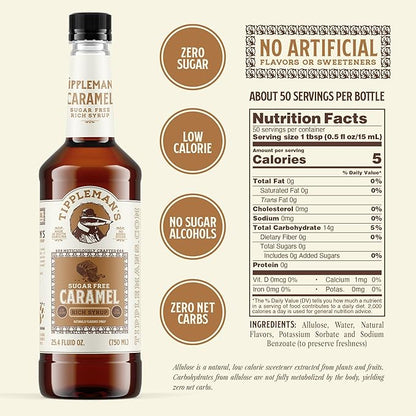 Tippleman's Sugar Free Caramel Coffee Syrup, Zero-Sugar, Great for Drinks, Lattes & Espressos – 750ml Bottle Fits Pump