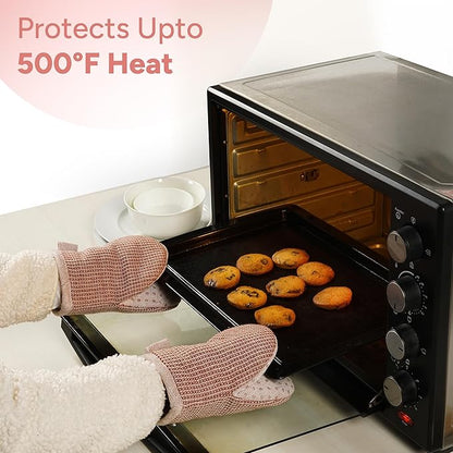 Casa Platino Cute Oven Mitts & Pot Holders, 4-Piece – Oven Mitts Heat Resistant for Grilling & Baking, Pot Holder for Hot Cookware & Microwave – Withstands Up to 500°F, Non-Slip – Canyon Rose