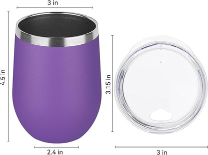 DOMICARE Stainless Steel Wine Tumbler Bulk with Lid, Personalized Insulated Tumblers Set, 12oz Travel Coffee Cups Pack of 4, Purple