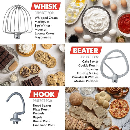 Gourmia 7 Qt Stand Mixer w/Attachments, Bowl Shield, Dough Hook, Whisk & Beater - 10-Speed Heavy Duty Kitchen Countertop Electric Dough Mixer