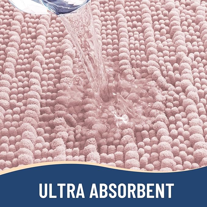 Arotive Luxury Chenille Bathroom Rug Mat, Extra Soft Thick Absorbent Shaggy Bath Rugs, Non-Slip Machine Wash Dry, Plush Bath Mats for Bathroom, Shower and Tub, 36x24, Dirty Pink