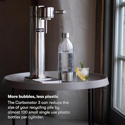 Aarke Carbonator lll with CO2 Cylinder, Sparkling & Carbonation Water Machine, Stainless Steel with PET BPA-Free Reusable Bottle Volume 1L/34 fl oz (Stainless Steel)