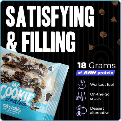 My Cookie Dealer Protein Cookies, Milk and Cookies (4oz, Pack of 3) - 18g Protein per Bag - Individually Wrapped Workout Snacks for On-The-Go Travel