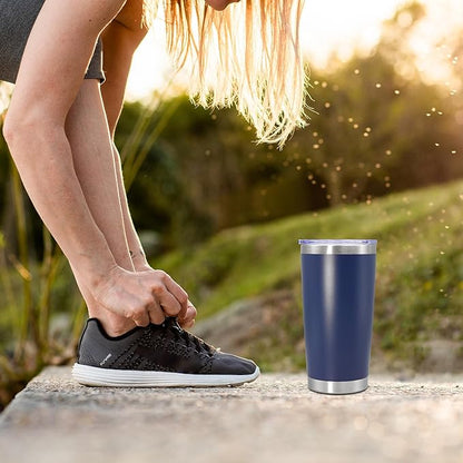 20 oz Tumbler Coffee Tavel Tumblers Bulk with Lid Stainless Steel Double Wall Vacuum Insulated Mug Powder Coated Cups fit Car Cupholder for Hot and Cold - Navy, 8Pack