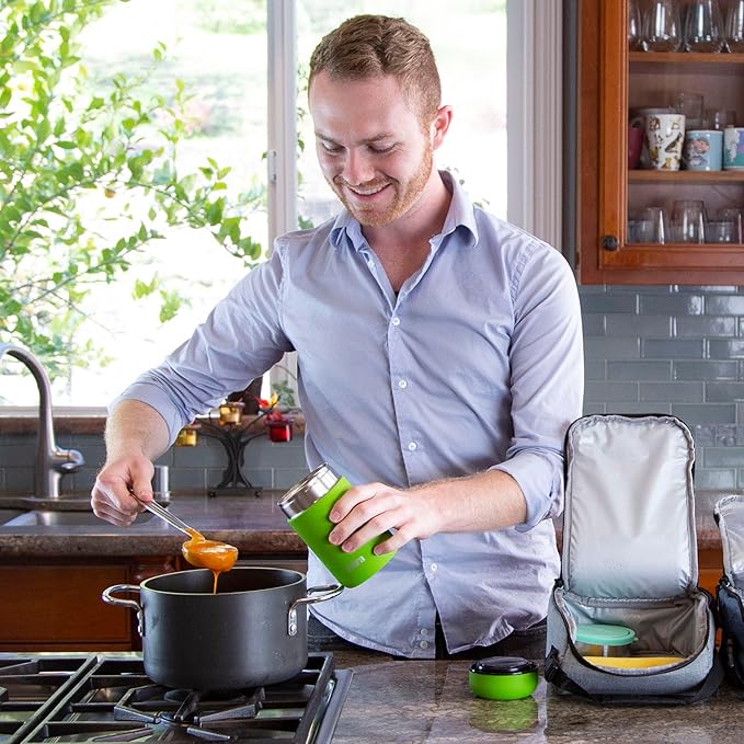MIRA 2 Pack Insulated Food Jar Thermos for Hot Food & Soup, Compact Stainless Steel Vacuum Lunch Container, 13.5 oz, Cactus Green, Denim