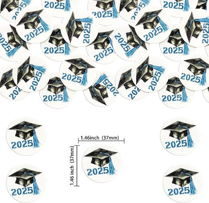 Gyufise 48Pcs Edible 2025 Graduation Cap Cupcake Toppers Wafer Paper Class of 2025 Grad Cap Cupcake Picks for 2025 Graduation Theme Party Cake Decorations Supplies Blue