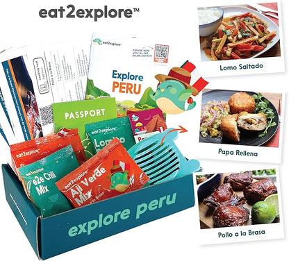 eat2explore Cooking Kits for Kids – Interactive & Educational Kids Cooking Sets Real for Ages 5 and Up,3 Recipe Cards & Global Ingredients – Fun Gift for Young Chefs (Peru Edition)