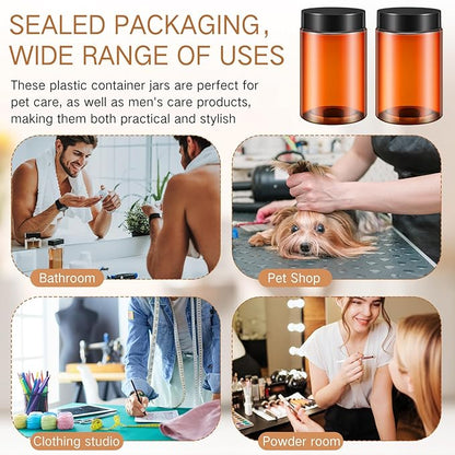 Patelai 4 Pieces Round Wide-mouth Leak Proof Plastic Container Jars with Lids for Travel Storage Makeup Beauty Products Face Creams Oils Salves Ointments DIY Making(12 Ounce,Amber)