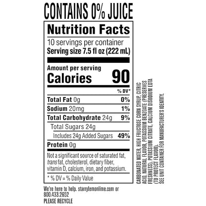 Starry Lemon Lime Soda, Caffeine Free, Mini Cans, 7.5 Fl Oz (Two packs of 10)