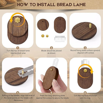 Upgraded UFO Bread Lame Dough Scoring Tool,Sourdough Scoring Tool,Black Walnut Bread Lame Cutter Scoring Knife for Bread Baking Includes 5 Replaceable Razor Blades for Bread Baking