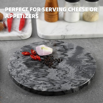 Koville African Natural Marble Cutting Board for Kitchen, 11inch Round Hand Crafted Marble Slab for Cheese, Charcuterie, Pastry Board - Wedding Gift, House Warming Gift(Monte Grigio)