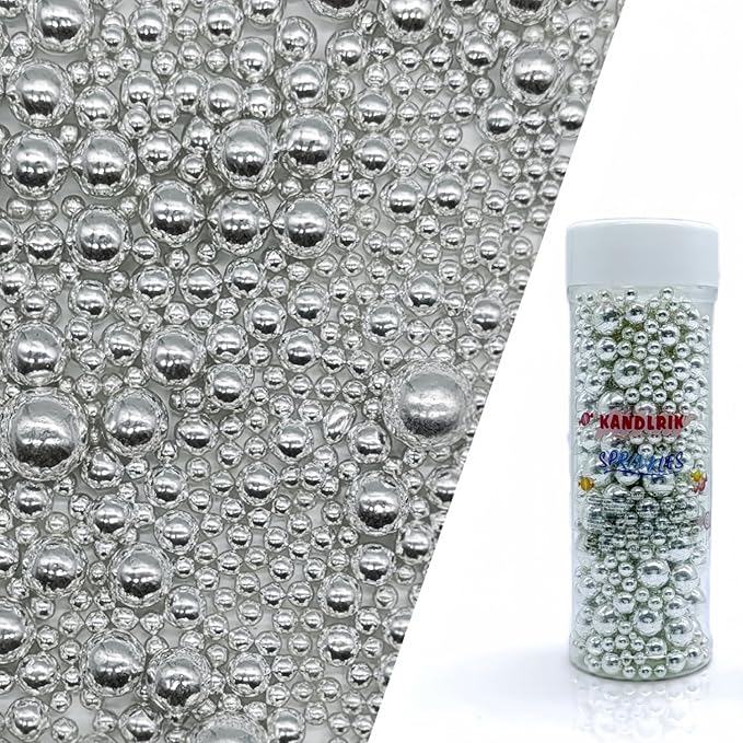 Edible Silver Sugar Pearls Sprinkles Candy Mix Size Pearls Cake Decorations Cupcake Toppers Decorating Perfect for Wedding Party Valentine Christmas Supplies 4.58OZ