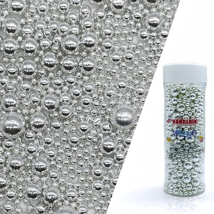 Edible Silver Sugar Pearls Sprinkles Candy Mix Size Pearls Cake Decorations Cupcake Toppers Decorating Perfect for Wedding Party Valentine Christmas Supplies 4.58OZ