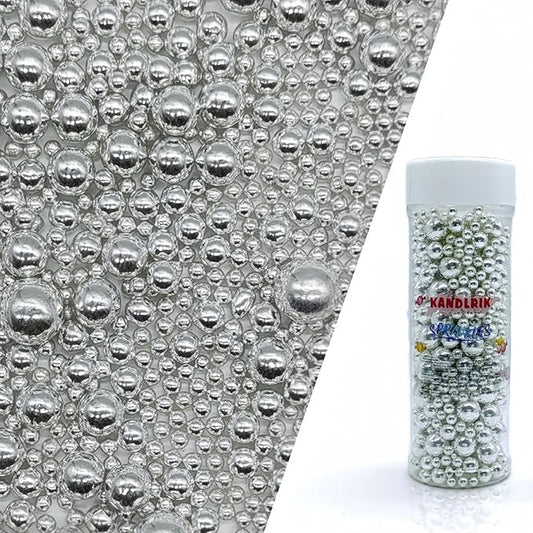 Edible Silver Sugar Pearls Sprinkles Candy Mix Size Pearls Cake Decorations Cupcake Toppers Decorating Perfect for Wedding Party Valentine Christmas Supplies 4.58OZ