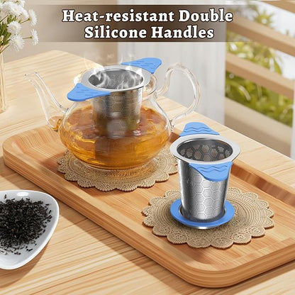 Tea Infuser for Loose Leaf Tea,18/8 Stainless Steel Tea Infuser with Heat Proof Silicone Handles,Extra Fine Mesh Tea Strainers Filter Fine Tea Leaves Effectively,Fits TeaPots/Mugs -Blue