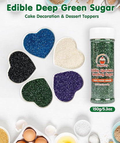 Edible Green Sprinkles,Christmas Sanding Sugar Sprinkles,150g/5.3oz,Edible Sugar Crystals for Cake Decorating,Sprinkle Mix for Cookies,Ice Cream,Fondant Cake,Caramel Apples,Cupcakes,Desserts,Wedding Party Valentines Halloween Christmas Supplies