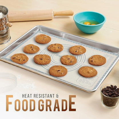 26 * 16 inches White grey, Non-Slip Silicone Baking Sheets - Baking Mat with 0.7mm Thickness - Non-Stick Pastry & Cookie Mat for Kitchen Counter for Rolling Out Dough with Measurements.