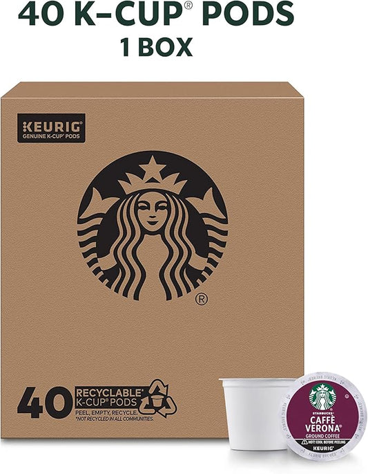 Starbucks K-Cup Coffee Pods, Dark Roast, Caffè Verona for Keurig Brewers, 100% Arabica, 1 Box (40 Pods)