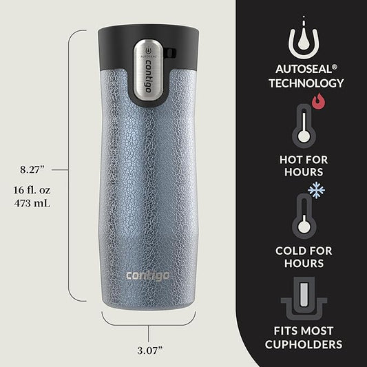 Contigo AUTOSEAL West Loop Vacuum-Insulated Stainless Steel Travel Mug with Easy-Clean Lid 24 oz Crystal Lakeside
