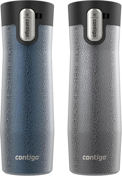 Contigo AUTOSEAL West Loop Vacuum-Insulated Stainless Steel Travel Mug with Easy-Clean Lid 20 oz 2-Pack Crystal Blueberry; Crystal Sake
