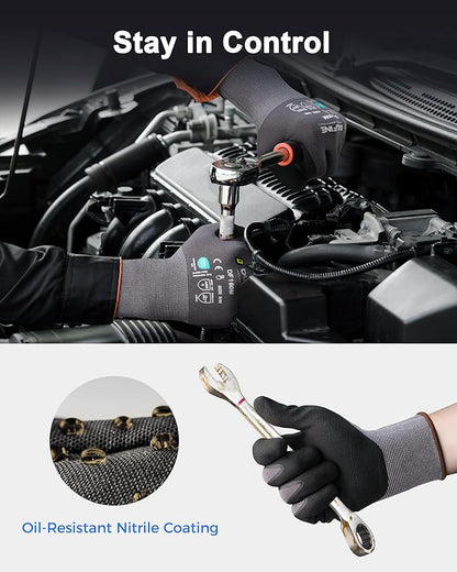 Safety Work Gloves MicroFoam Nitrile Coated-12 Pairs Pack,Red Seamless Knit Nylon Glove with Black Micro-Foam Nitrile Grip,Ideal for General Purpose,Automotive,Home Improvement,Painting(Large)