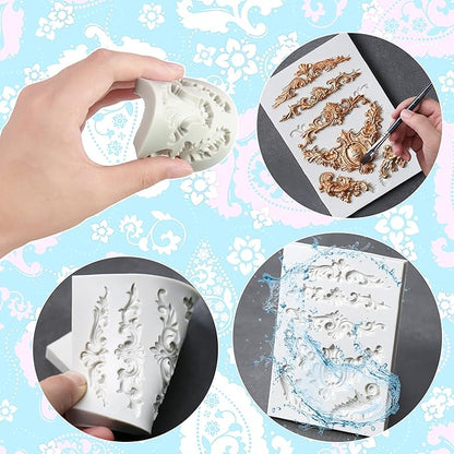 3 Packs Baroque Silicone Molds Scroll Silicone Baroque Mold Clay Molds Fondant Molds Border Fondant Mold Wedding Birthday Cake Decoration